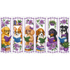 A set of six cross-stitch bookmarks featuring various animals and flowers.