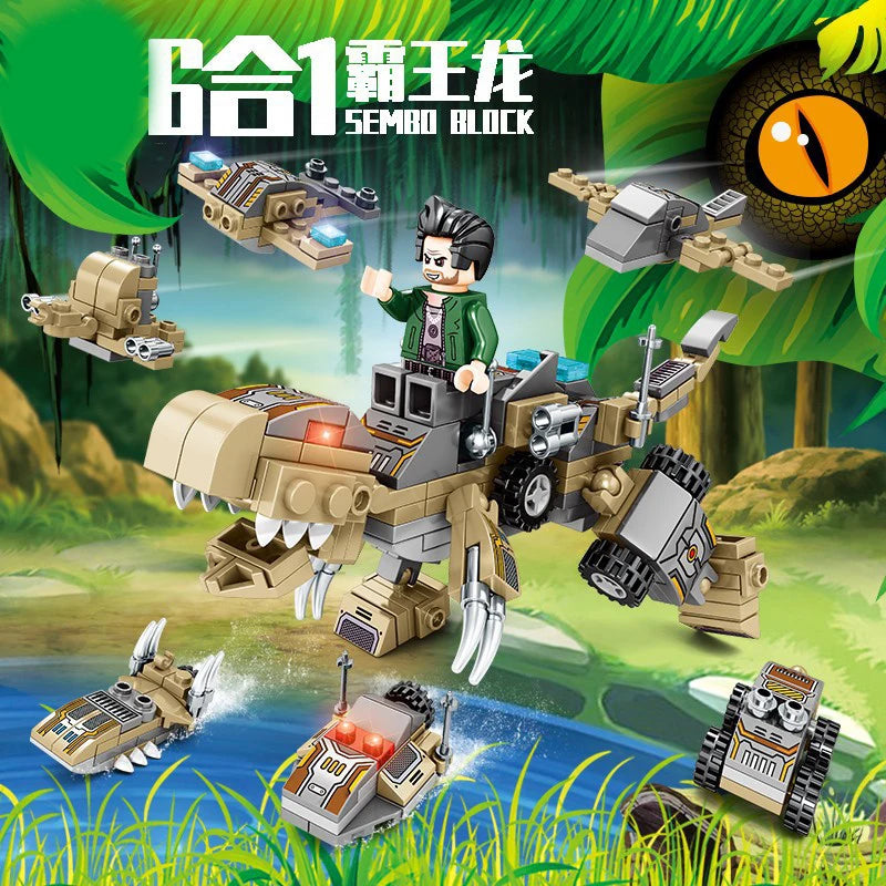 A set of building blocks depicting a police helicopter and a SWAT carrier vehicle in an outdoor jungle setting.