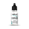 A glass bottle of Vallejo Polyurethane Gloss Varnish with a black dropper cap.
