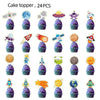 A set of 24 cake toppers featuring outer space astronauts and planets for party decoration.