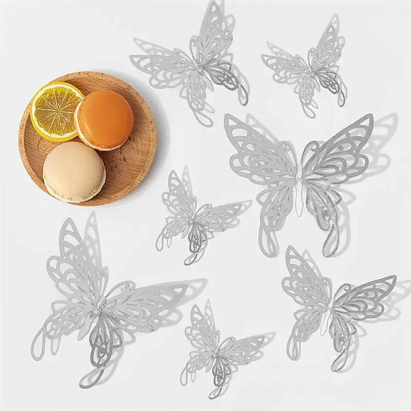 Rose gold 3D butterfly wall stickers displayed with fresh citrus fruit.