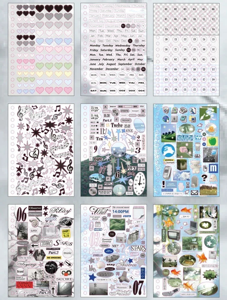 A collection of Kawaii K-pop stickers and photocards featuring various idols and designs for journaling and crafts.