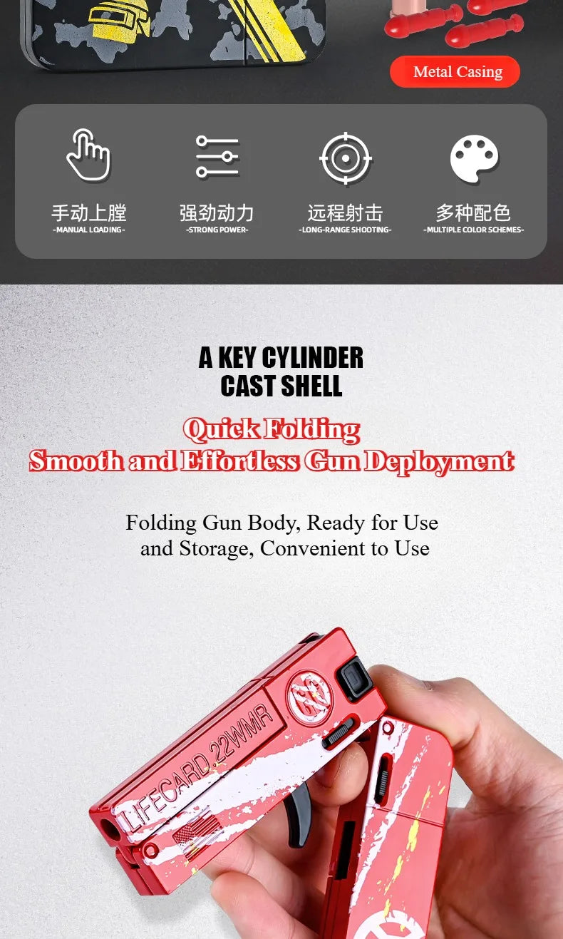 Compact Alloy Folding Blaster Pistol with Soft Bullets