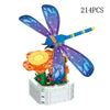 A set of 214 building blocks shaped like a rose flower bouquet with blue and purple translucent petals.