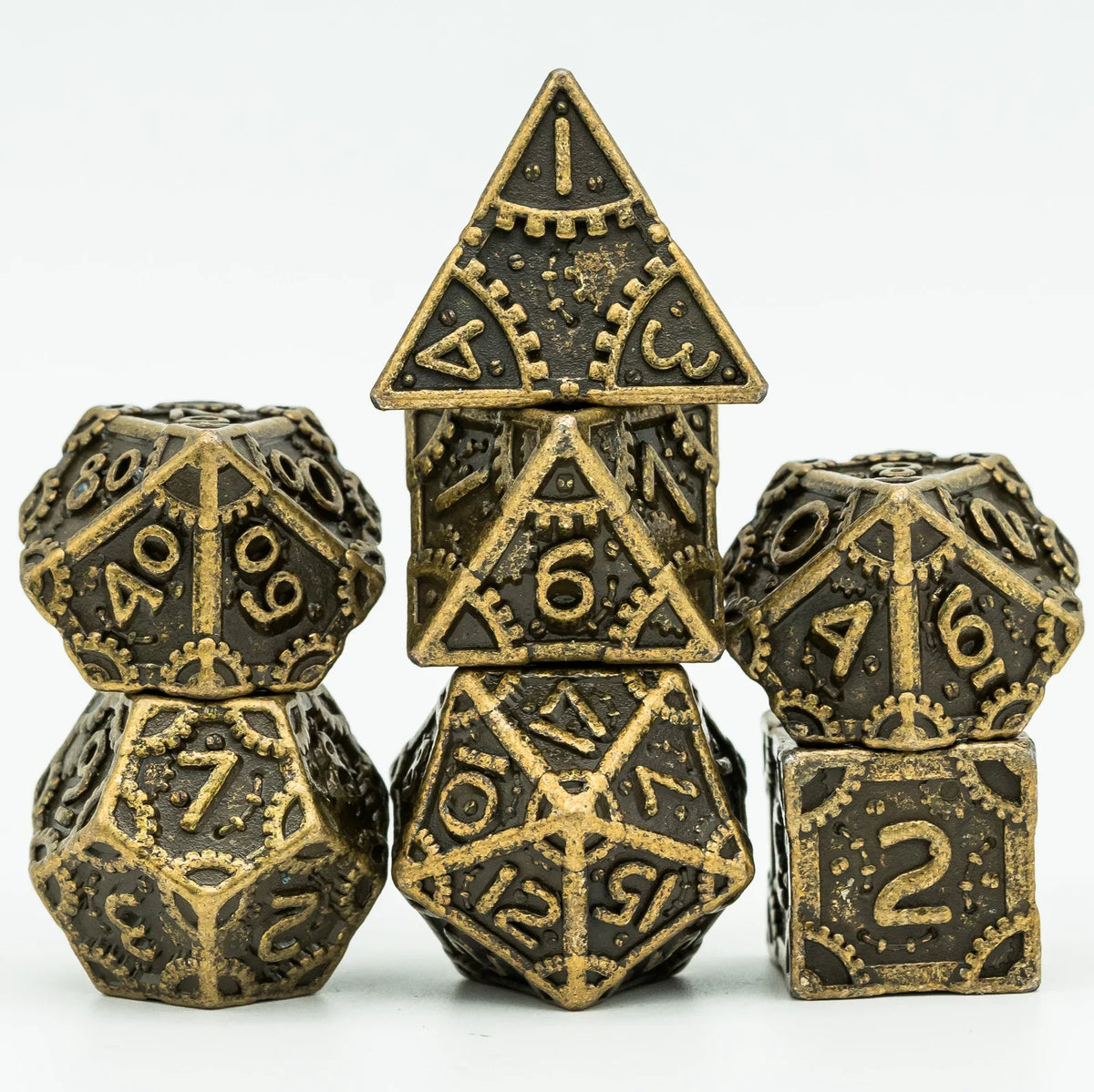 Steampunk Metal Dice Set - 7-Piece Polyhedral RPG Dice