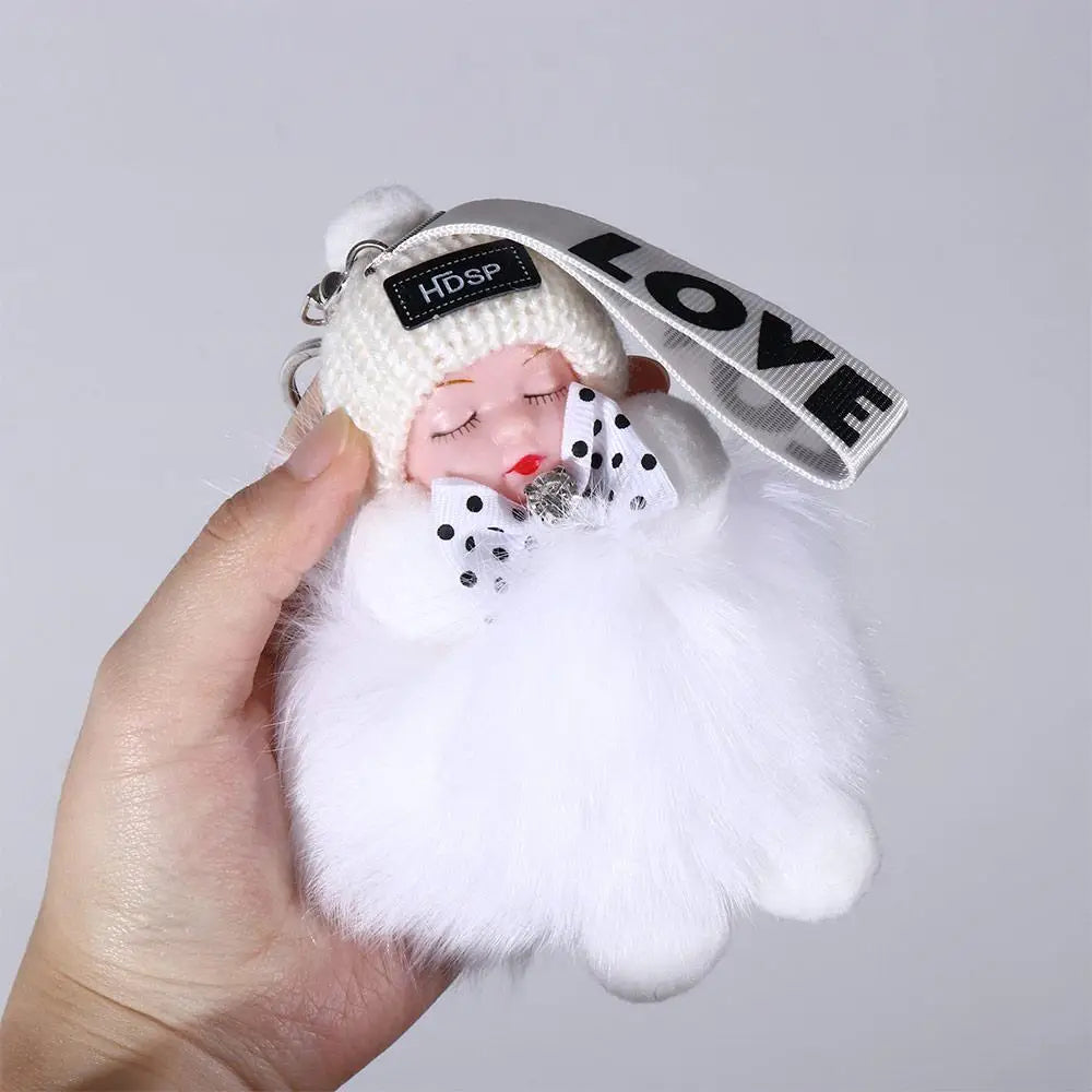 Kawaii Plush Keychain with Sleeping Baby Design