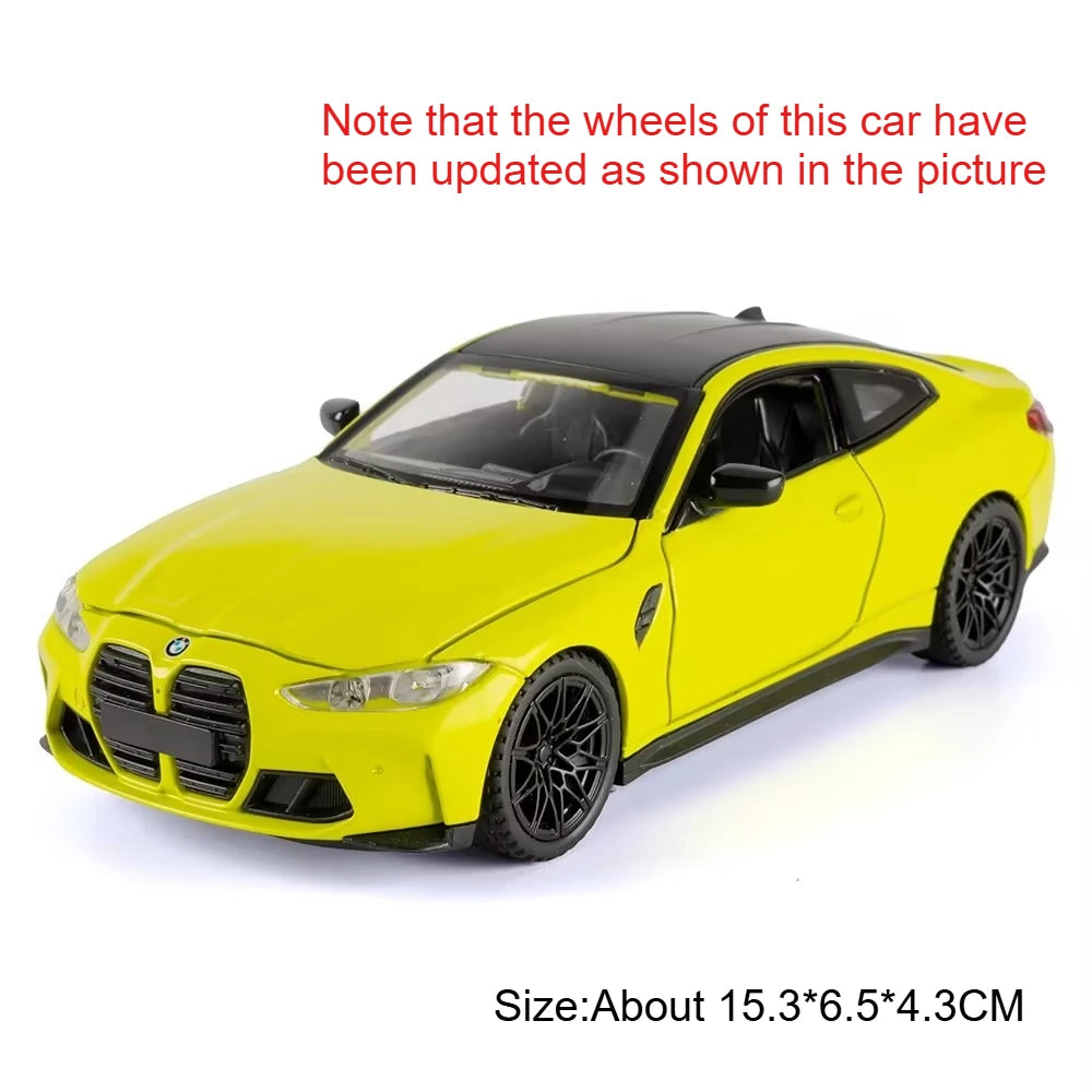 Yellow BMW M4 and X3M diecast model car with updated wheels