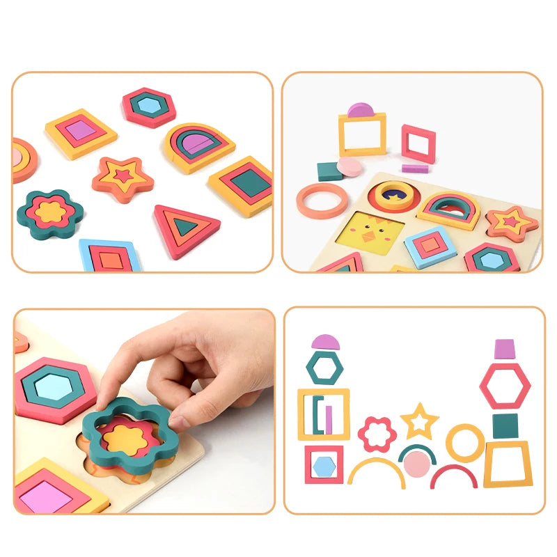 Wooden Rainbow Shape Sorting Puzzle for Kids