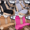 A set of car seat protectors in black, gray, and pink featuring plush anti-slip backing for universal car seats.