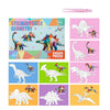 A collection of dinosaur and animal geometric stickers for a puzzle craft set.
