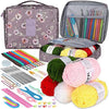 A collection of 59 crochet tools and needles in various colors, including a storage case.