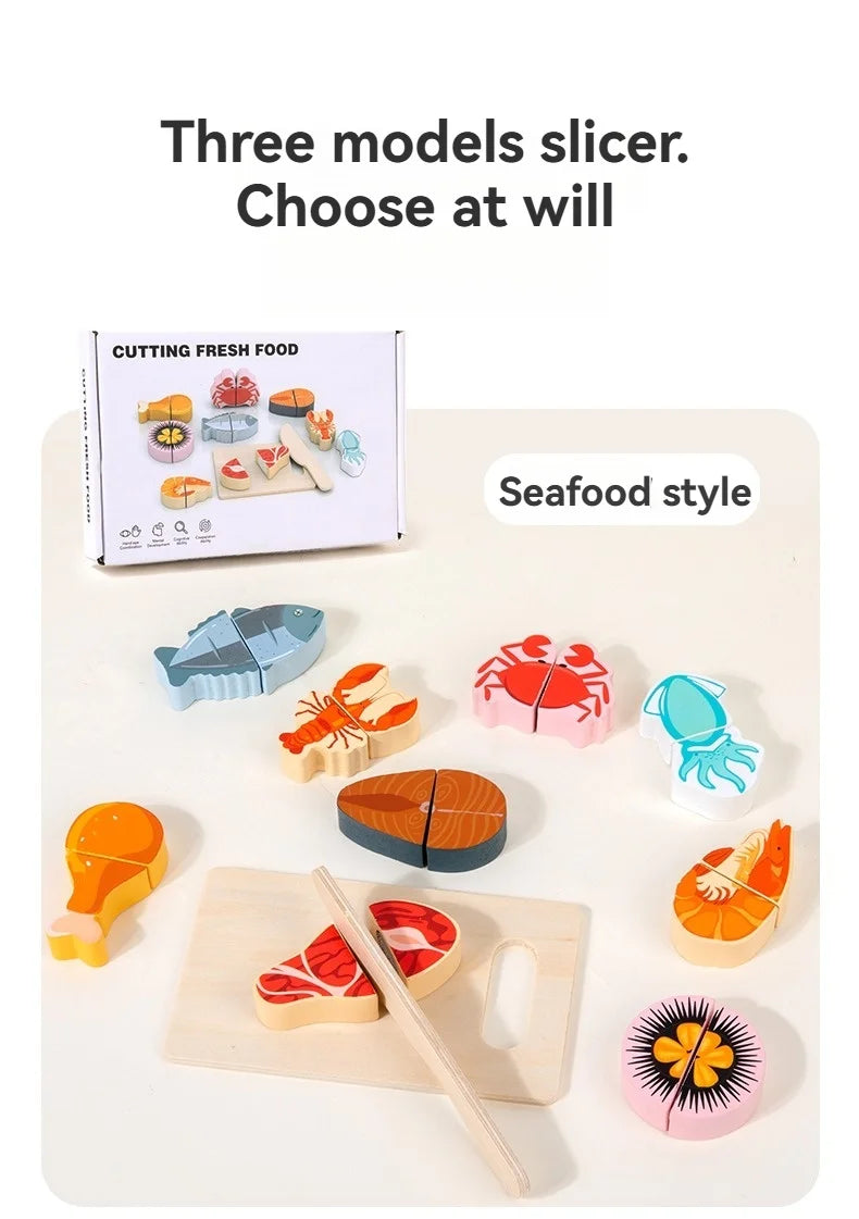 Wooden Pretend Play Kitchen Set with Cutting Fruits and Vegetables