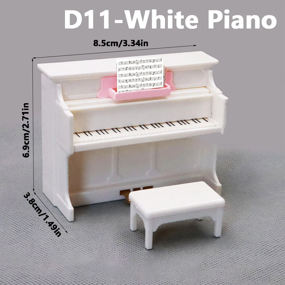 A white D11 piano model with a keyboard and a small white stool shown in a studio setting.