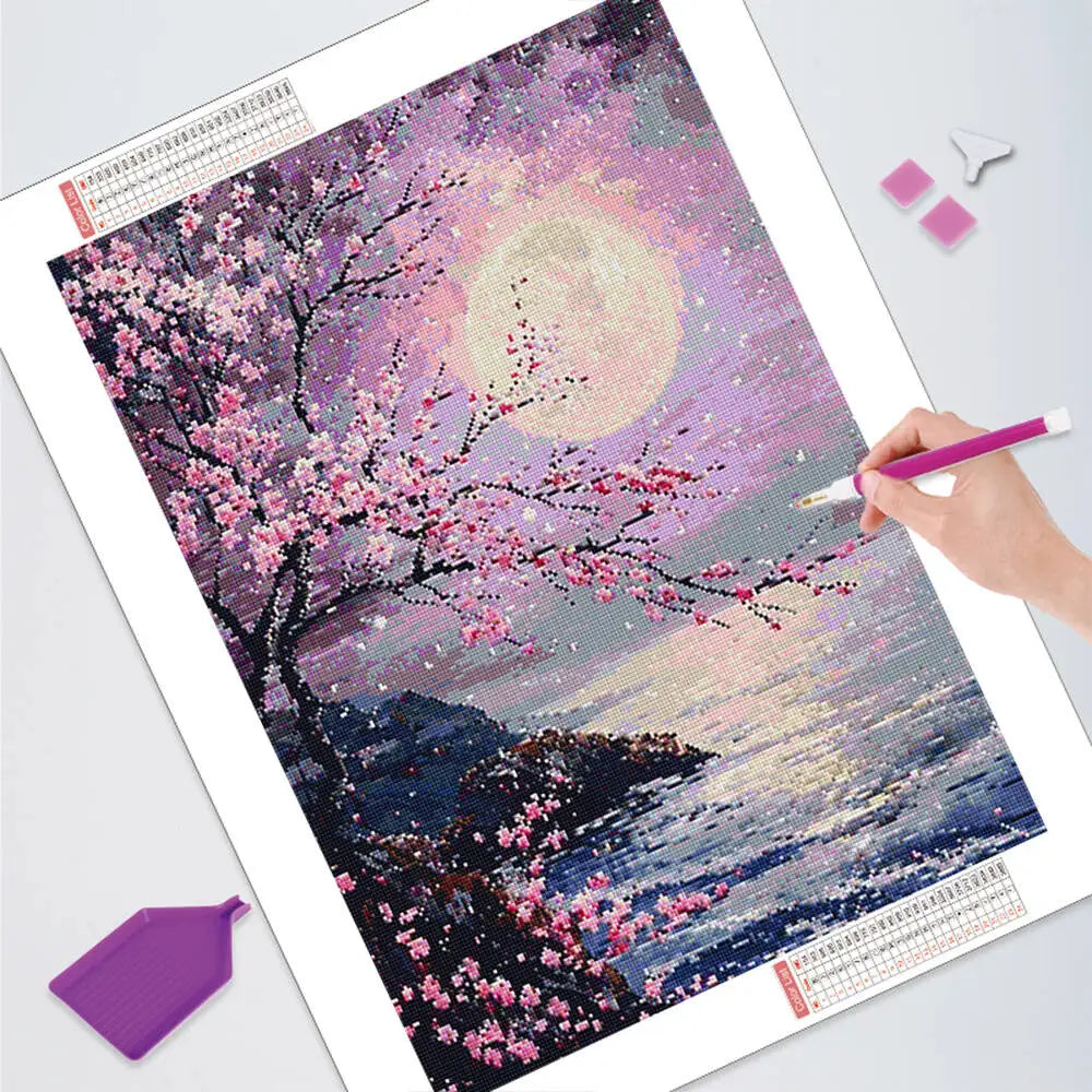 Full Drill Diamond Painting Kit - Moonlit Tree Landscape Art