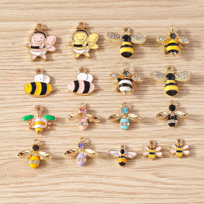 Gold Enamel Honeybee Charms for Jewelry Making (Set of 10)
