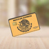 A yellow Mexican Express card design featuring an eagle emblem and text on a white background.