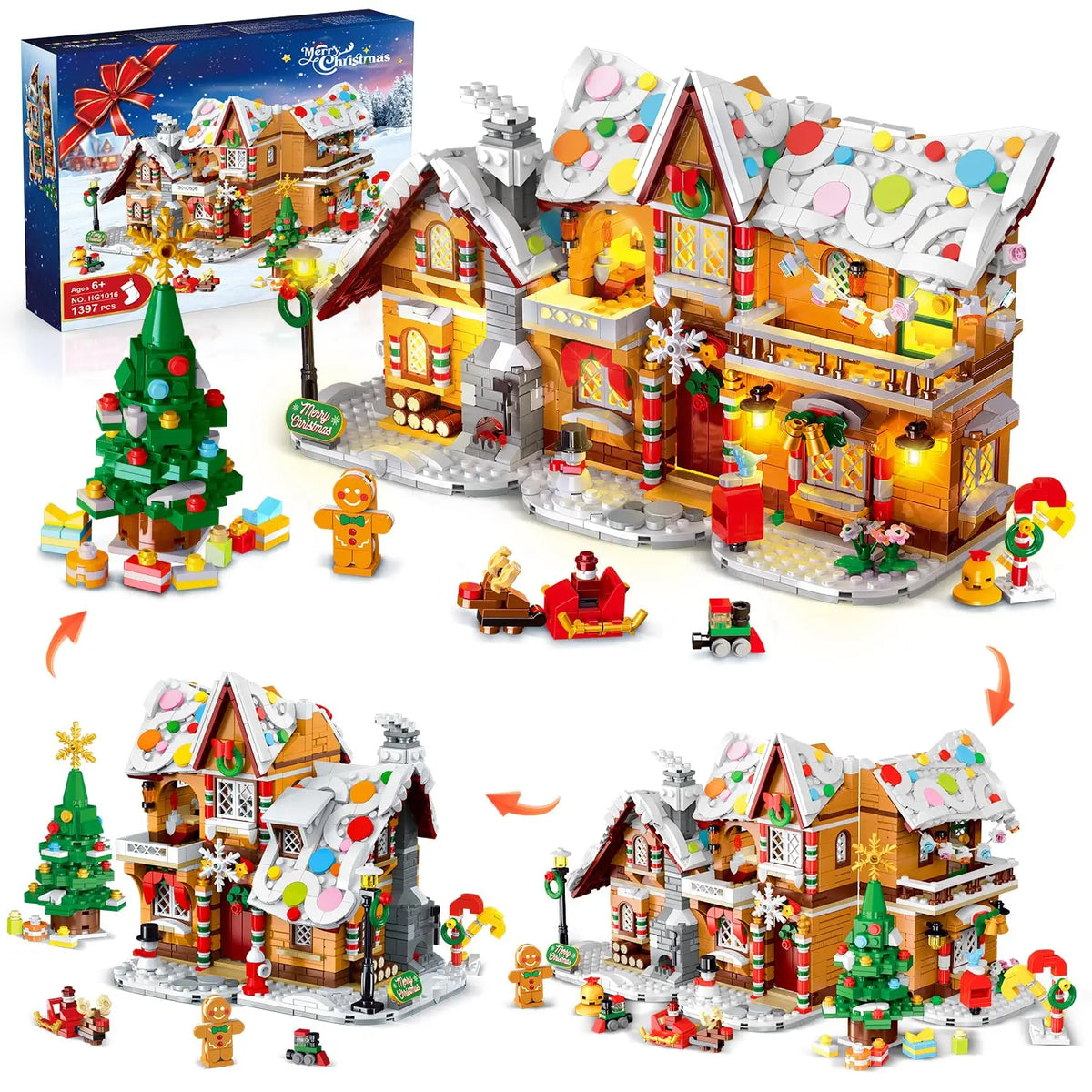 Gingerbread House Building Set with LED Lights – 3 Holiday Styles for Kids and Adults