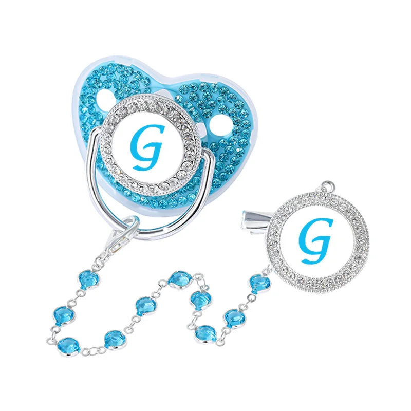 Personalized Zircon Pacifier Clip with Silicone Teether