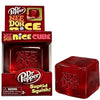 A box and a cube of Dr Pepper Nee Doh Squish fidget toy in red and gold packaging.