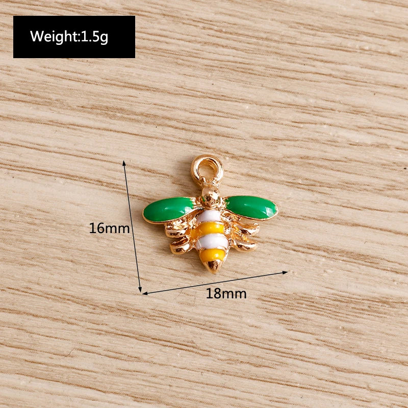 Gold Enamel Honeybee Charms for Jewelry Making (Set of 10)