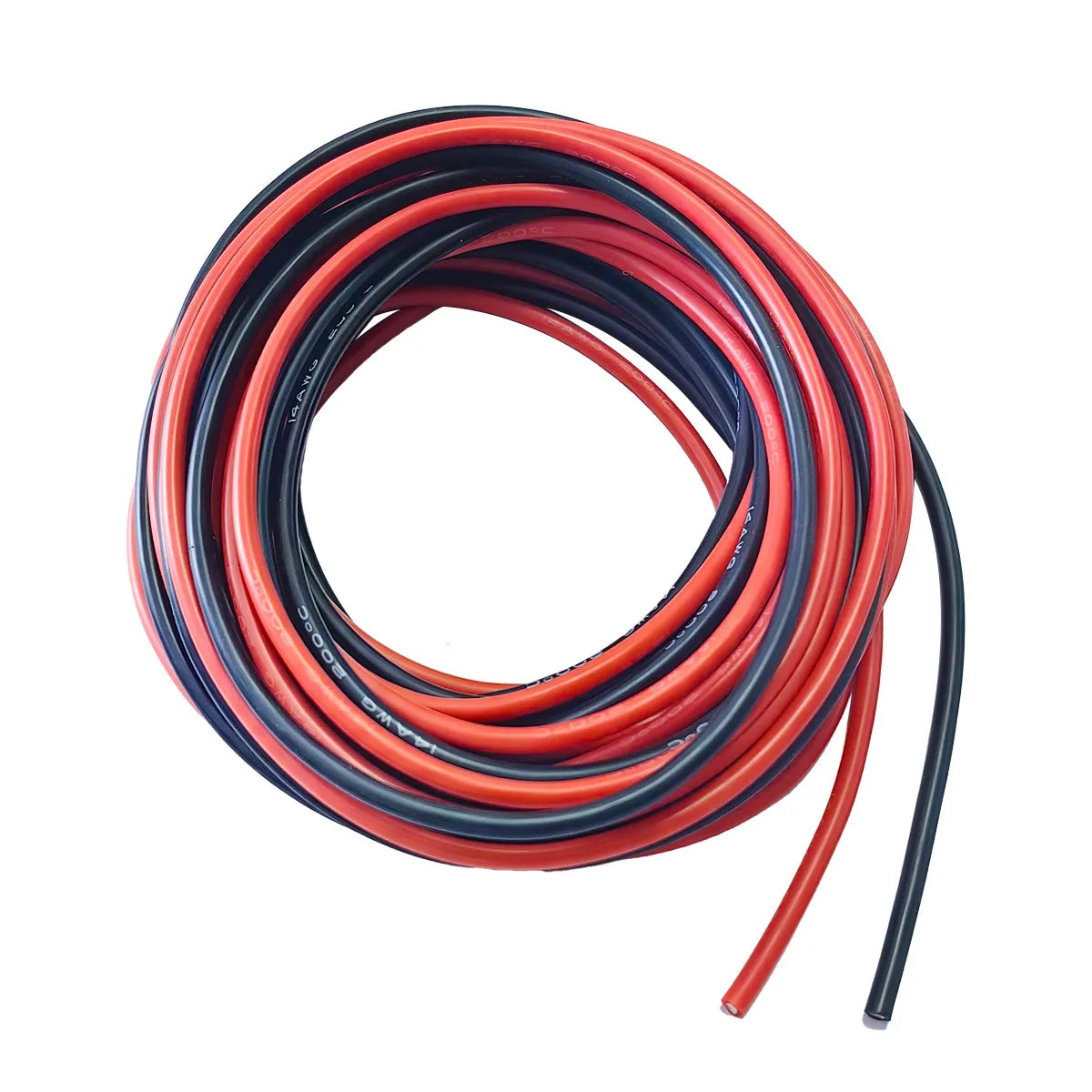 A coil of flexible silicone tinned copper wire in red and black gauges.