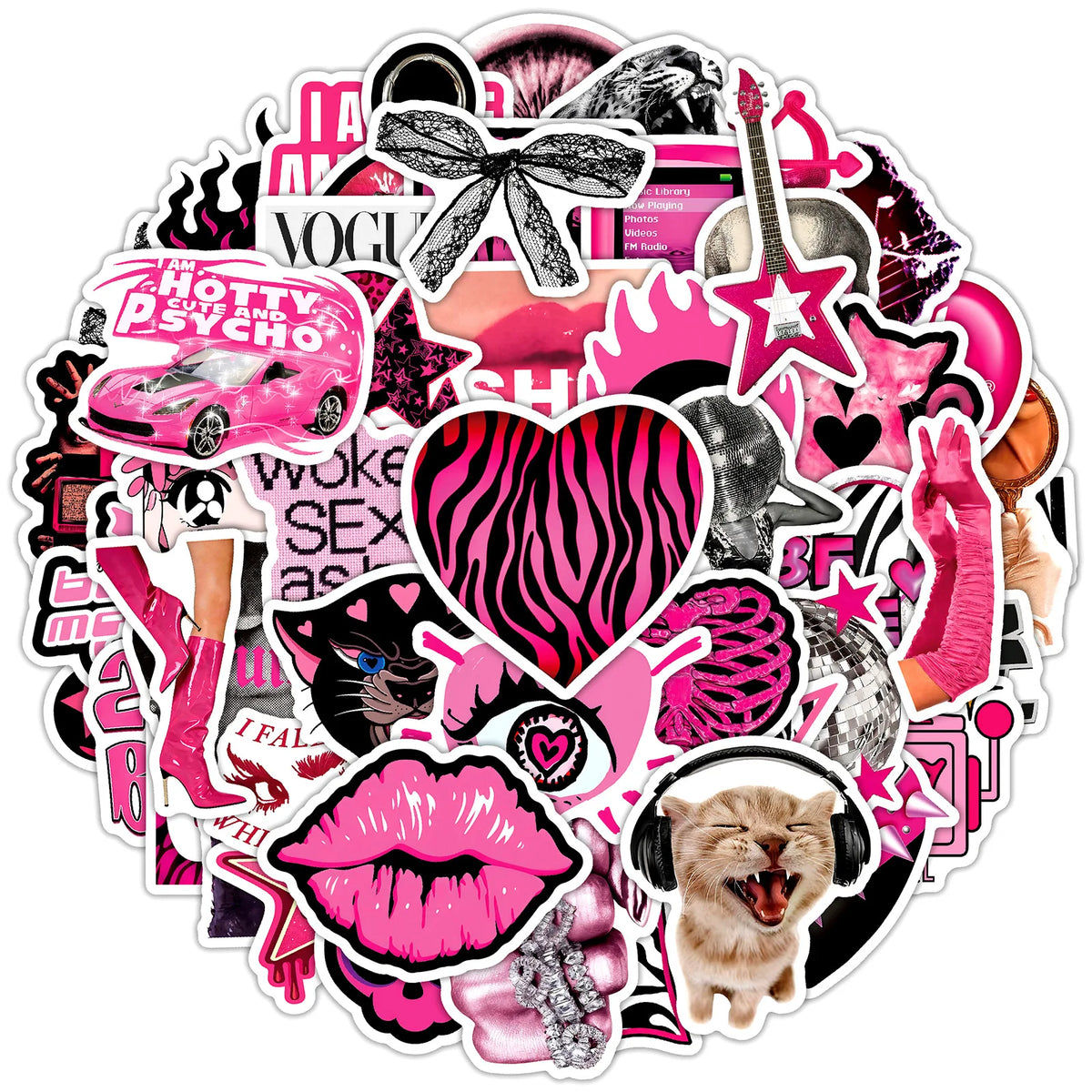 Retro Y2K Sticker Pack – 50 Waterproof Decals for Laptops & Bottles