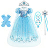 Robe de fête en tulle bleu clair de princesse Elsa pour filles avec une couronne et des accessoires bleus