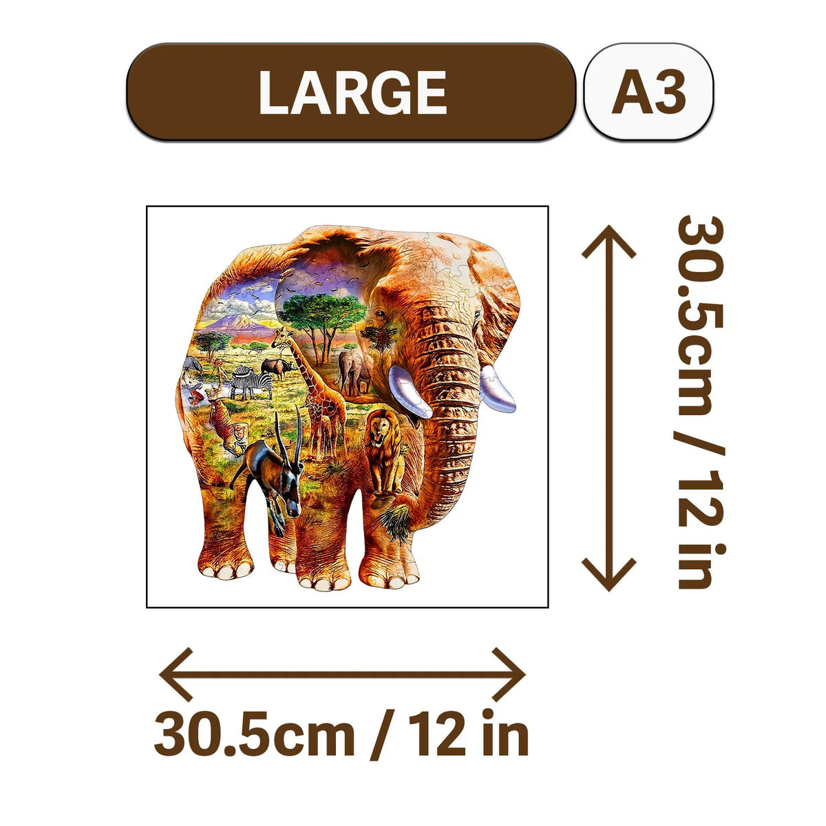 Large A3 wooden jigsaw puzzle of an elephant