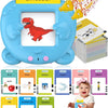 A blue talking flash card learning machine with dinosaur and animal cards for children.