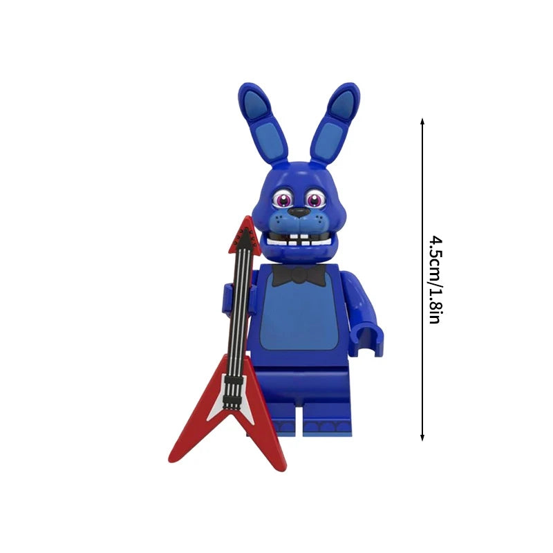 A set of mini building block figures of Five Nights at Freddy's Bonnie and friends characters.