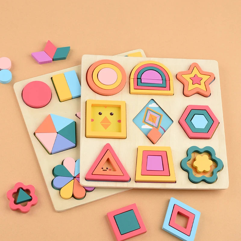 Wooden Rainbow Shape Sorting Puzzle for Kids