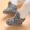 Gray plush baby snow boots for girls and boys with anti-slip soles