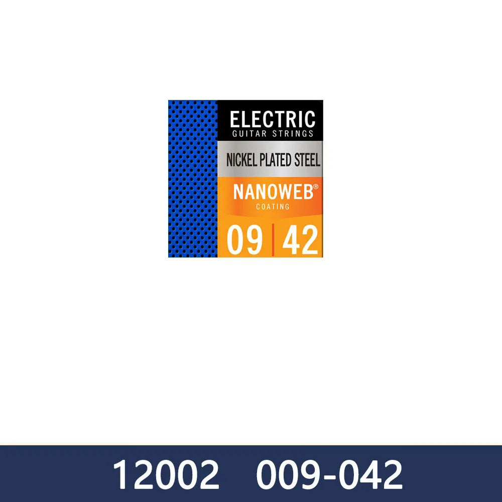 Electric guitar strings made of nickel-plated steel with Nanoweb coating, model number 0942.