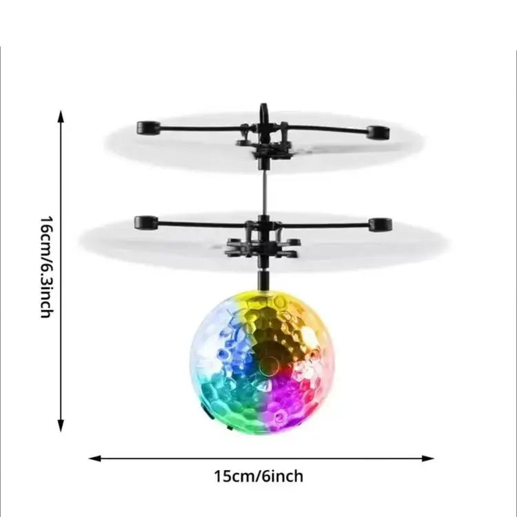 A gesture-controlled levitating crystal ball with an LED light show suspended by a black stand.