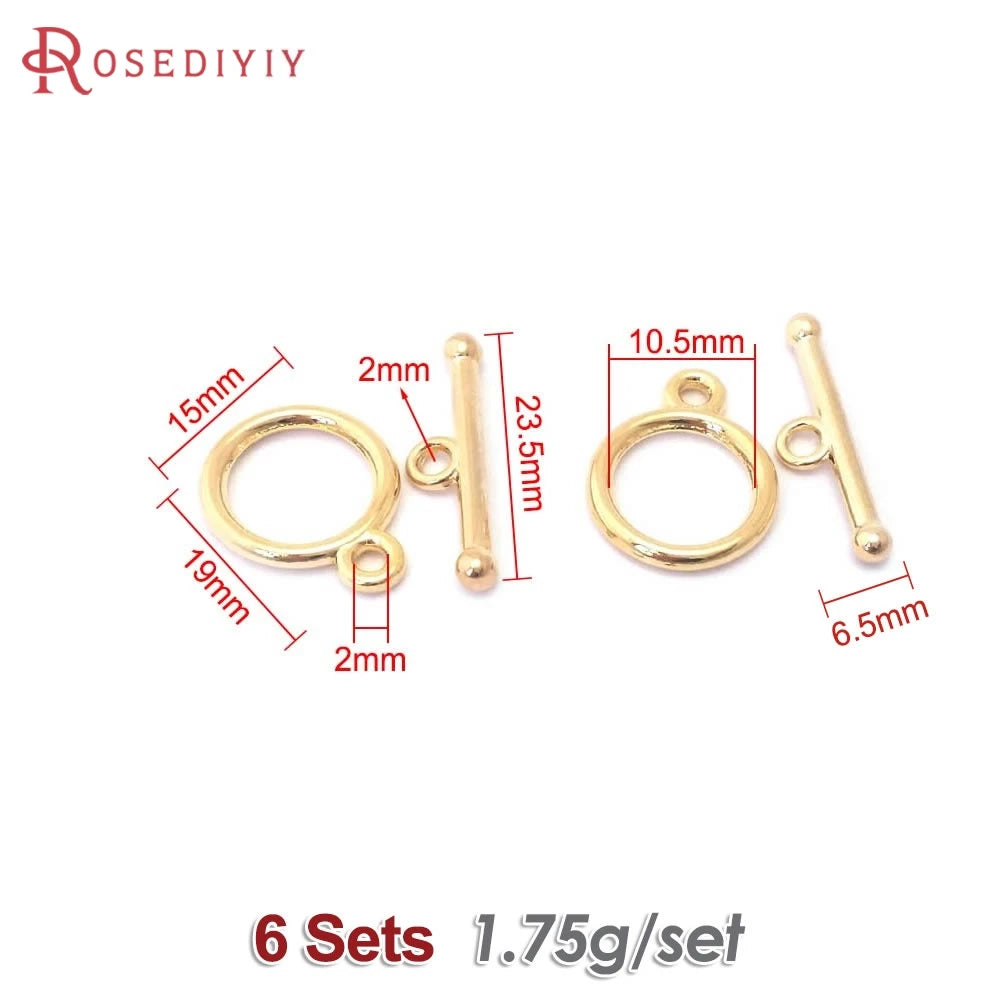 Six sets of 18K gold round O-toggle clasps for bracelets and jewelry making