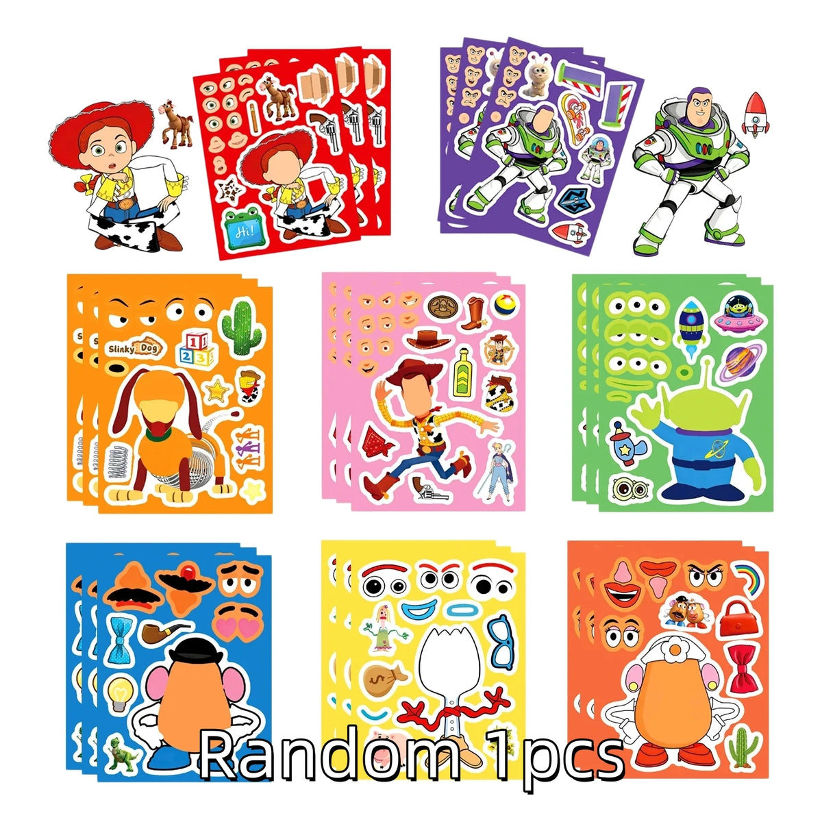 Toy Story Make a Face Sticker Set - Reusable Puzzle Stickers for Kids