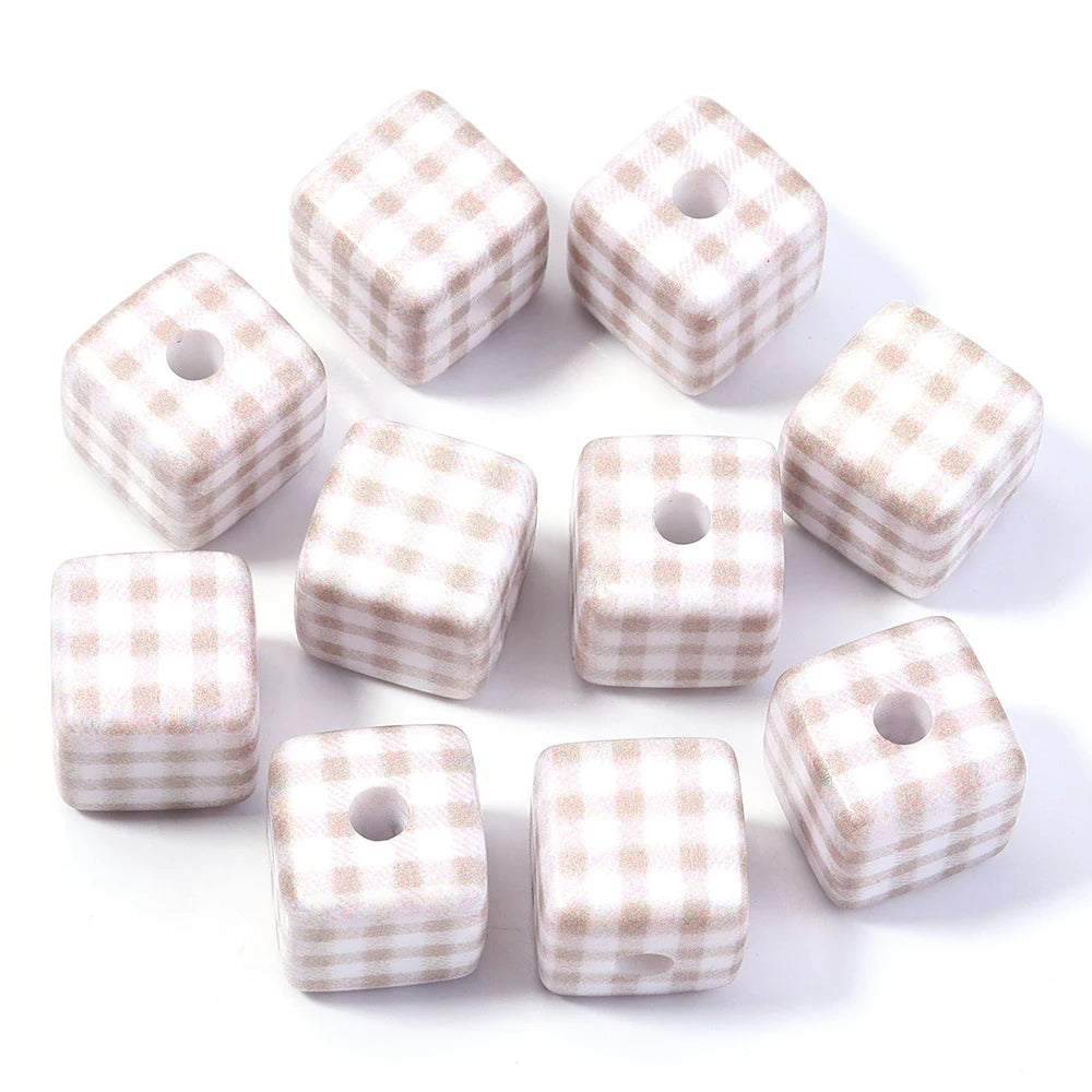 Classic Plaid Acrylic Cube Beads for Jewelry Making
