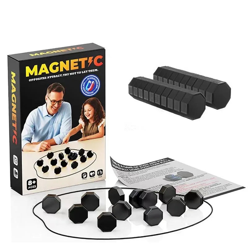 Box of Magnetic Strategy Board Game featuring wooden pieces and a game board.