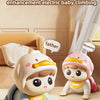 A set of three baby climbing dolls featuring a father, mummy, and duck in various poses on a floor.