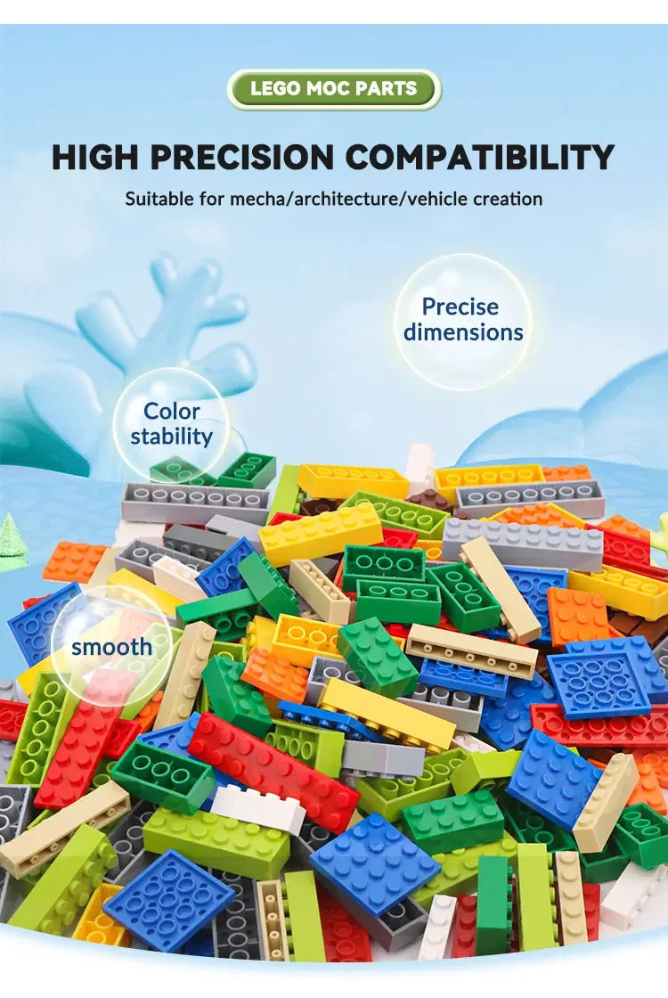 Pile de pièces LEGO de différentes couleurs montrant une haute compatibilité pour la création.