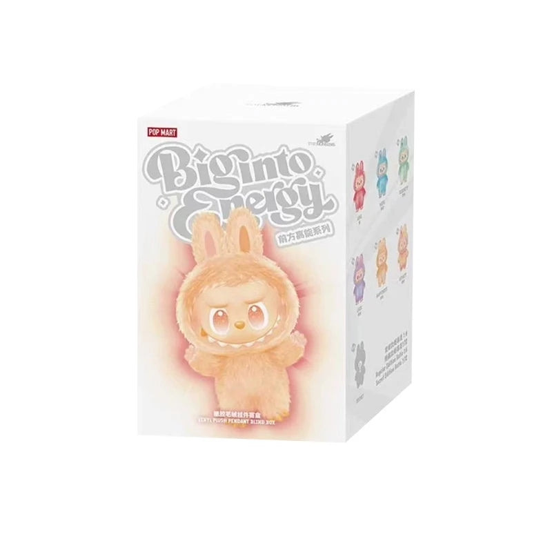 A box of a Biginto Energy plush doll collectible from Pop Mart featuring a cute rabbit character.