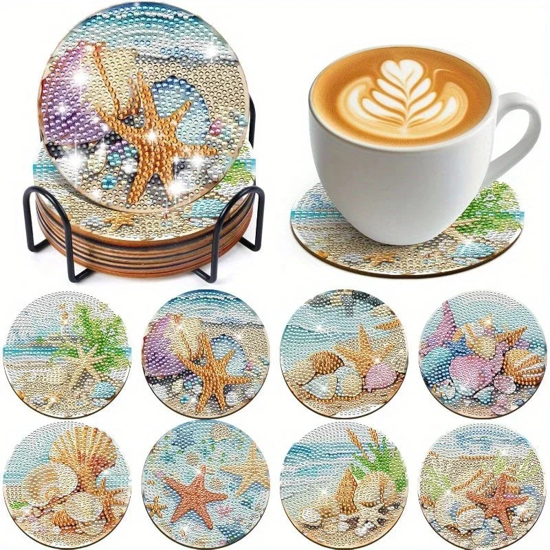 DIY Diamond Art Coaster Set with Holder - Acrylic Mandala Design, 8 Pieces