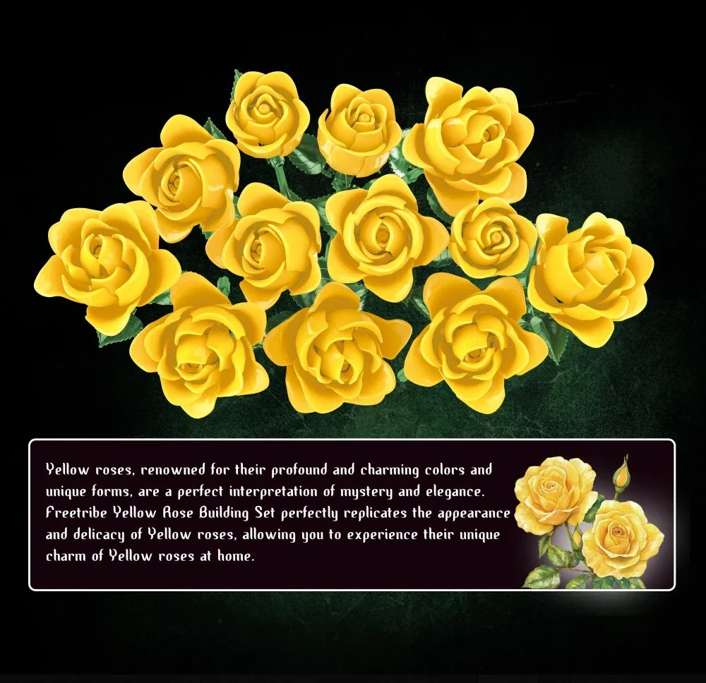 A bouquet of yellow roses made from building blocks.