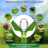 A handheld green insect catcher tool showing various insects like caterpillars, butterflies, and spiders.