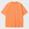 An oversized orange retro washed cotton t-shirt displayed flat.