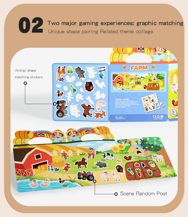 Reusable Sticker Book for Kids – Mess-Free Pretend Play & Learning Themes