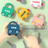 A hand holds a blue lock with the number one key, surrounded by other numbered locks and keys.