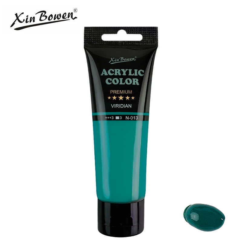 A tube of Viridian acrylic color paint from Xin Bowen brand with a black cap and green body.