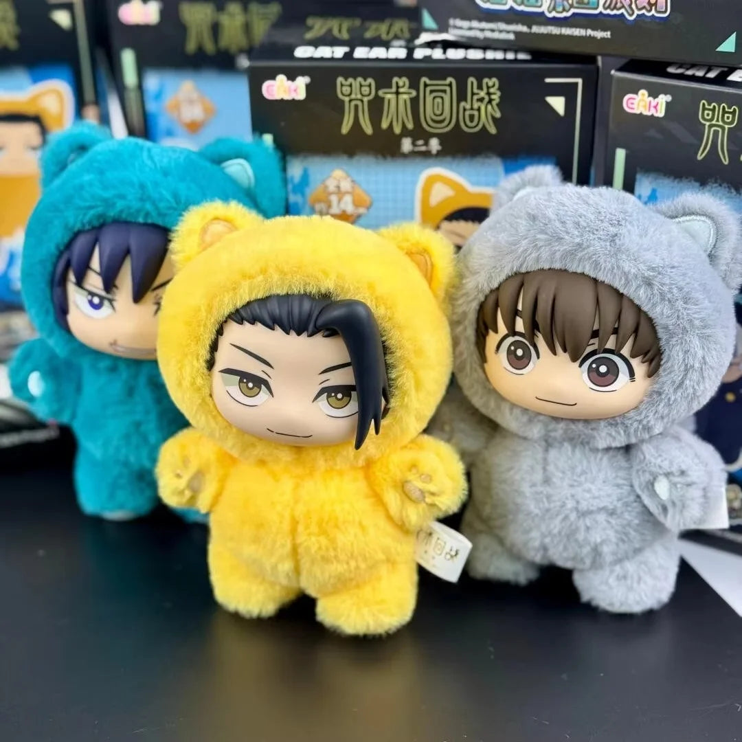 Blind box collectible figures of Jujutsu Kaisen Gojo Satoru in cat-themed outfits.