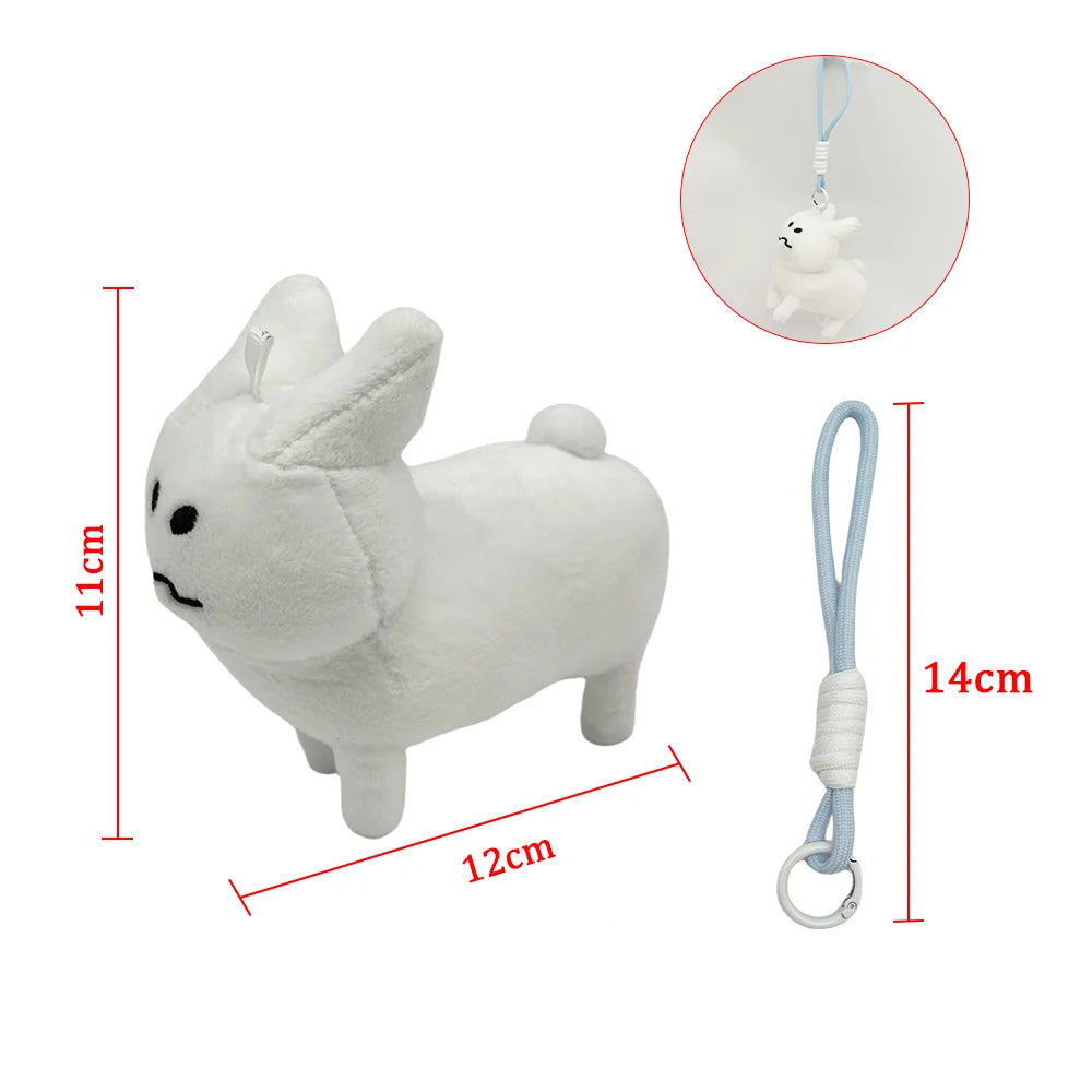White soft plush rabbit stuffed toy with a light blue hanging strap and a loop.